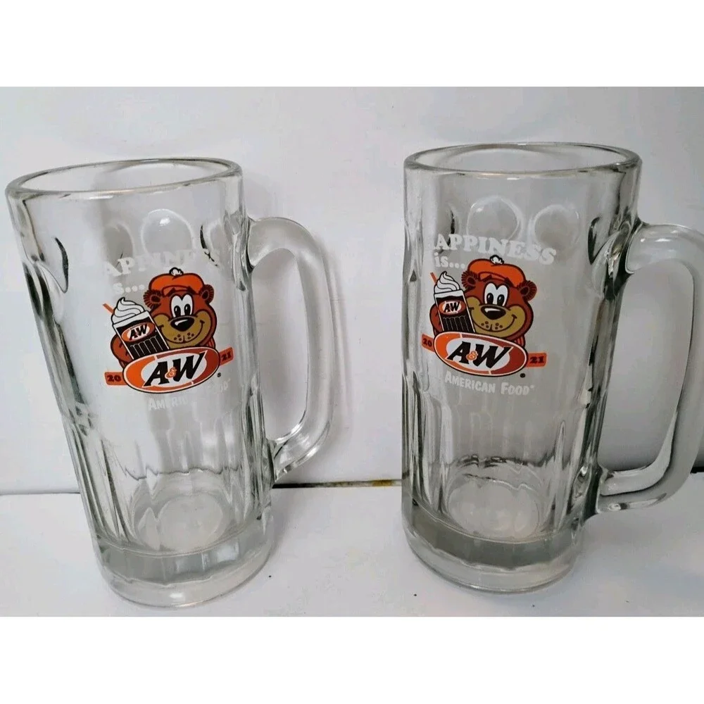 Lot of 2 A&W Root Beer Glass Mugs 2021 Great Root Bear Happiness Is Stein
